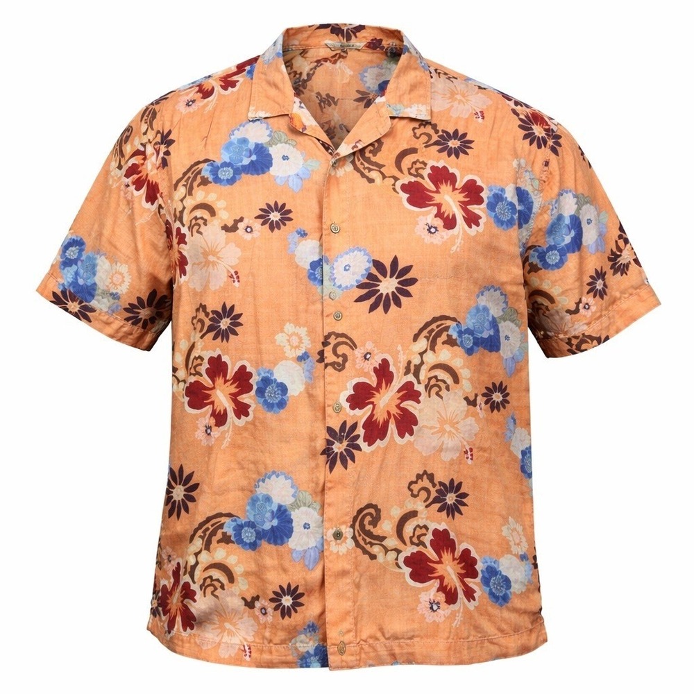 Vtg Tommy Bahama Men's XL Orange Floral 100% Silk Hibiscus Hawaiian Camp Shirt